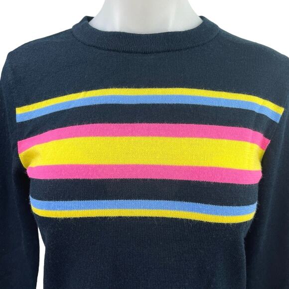 Asos Navy Multicolor Striped Crew Neck Long Sleeve Knit Pullover Sweater Top 2 - Picture 3 of 5